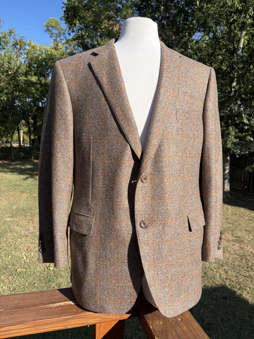Samuelsohn Blazer Mens 42 Brown Window Pane Loro Piana Wool Cashmere Silk